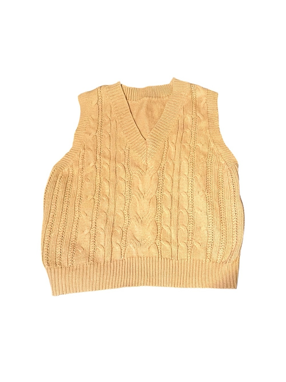 Cable Knit V-Neck Sweater Vest in Cream